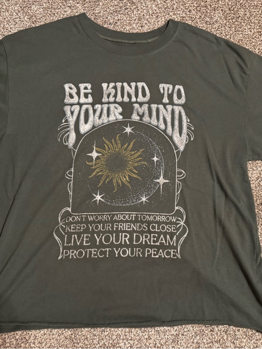 Awake Olive Green Graphic Tee with Subtle Print